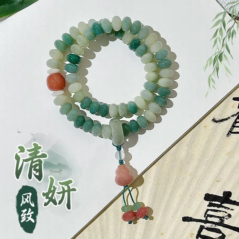 Ice Green Bodhi Root Bracelet Women's New Chinese Style Abacus Beads Handheld Lotus Hand String with Tassel Buddha Beads Jewelry