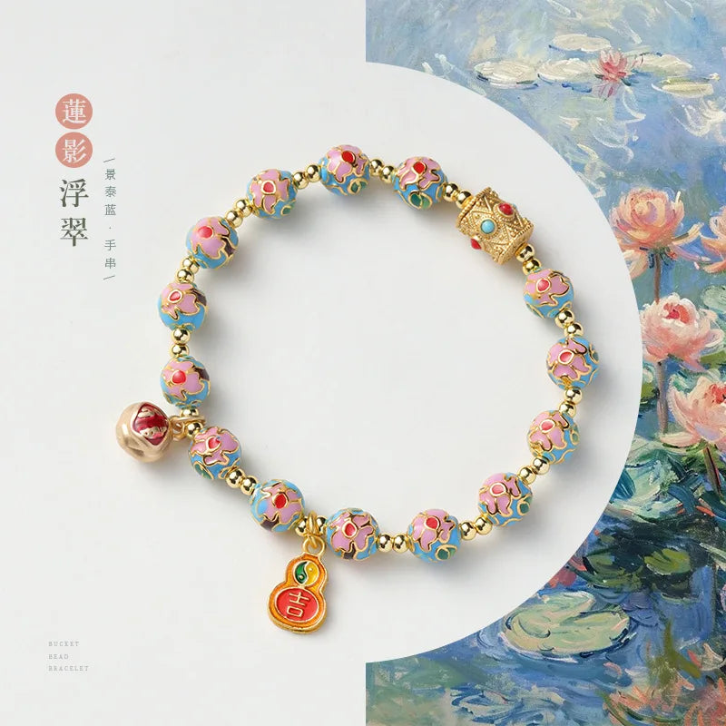 Chinese Style Cloisonne Cloisonne Drop Oil Enamel Beads Single Circle Bracelet Palace Wind Sand Gold Beaded Hand String Jewelry