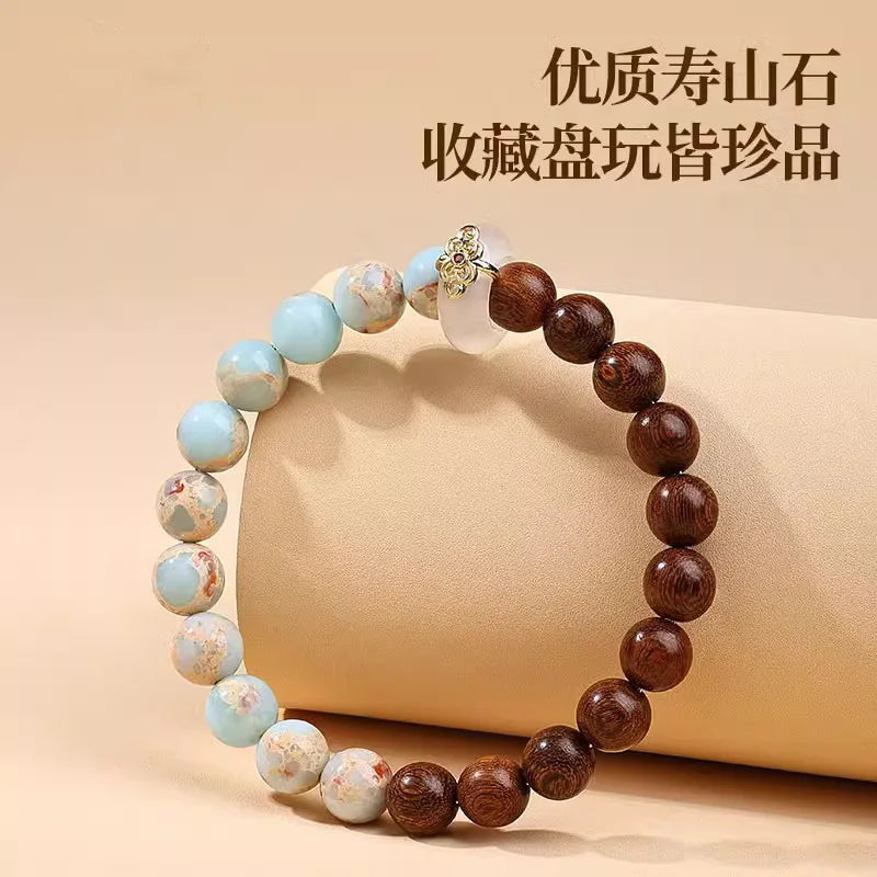 Shoushan Stone Hand String New Chinese Small Leaf Purple Bracelet Single Circle Buddha Bead Wood Golden Sandalwood Ornamental
